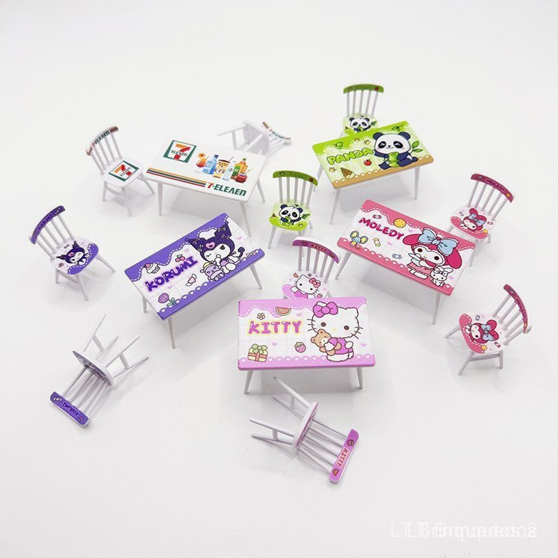 Mesa e cadeiras de jantar em miniatura estilo cartoon para cozinha de brincadeira infantil, comida de brinquedo realista