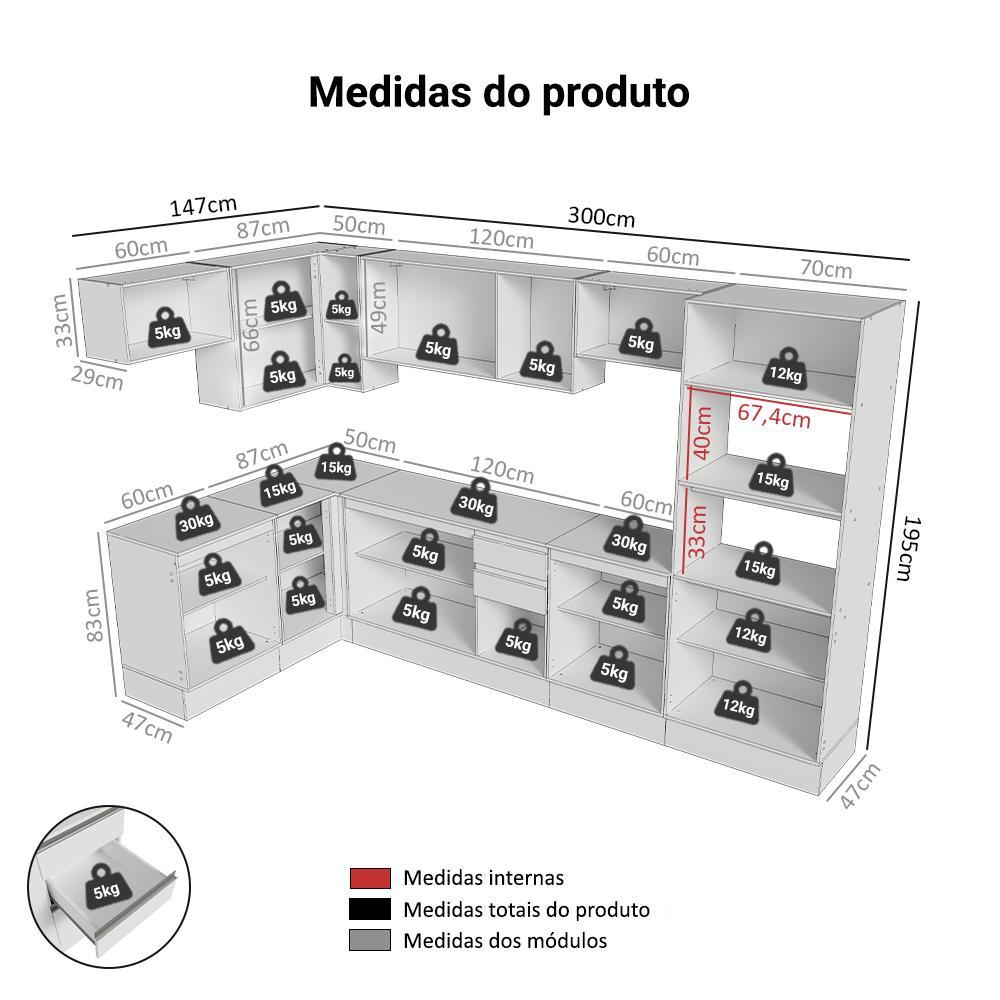 Armário de Cozinha Completa de Canto 100% MDF 447cm Branco Smart Madesa 02 · foto 2