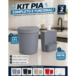 Kit Cozinha Lixeira de Pia Dispenser Detergente Porta Esponja Organizador Bancada Compacto Multiuso