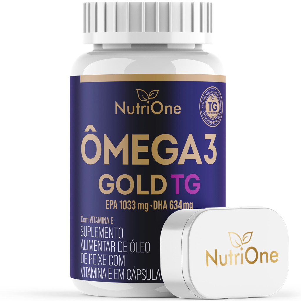 Ômega 3 Gold TG 1200mg EPA 1033mg DHA 634mg com Vitamina E 60 Cápsulas Óleo de Peixe Triglicerídeo Sem Glúten - Nutrione