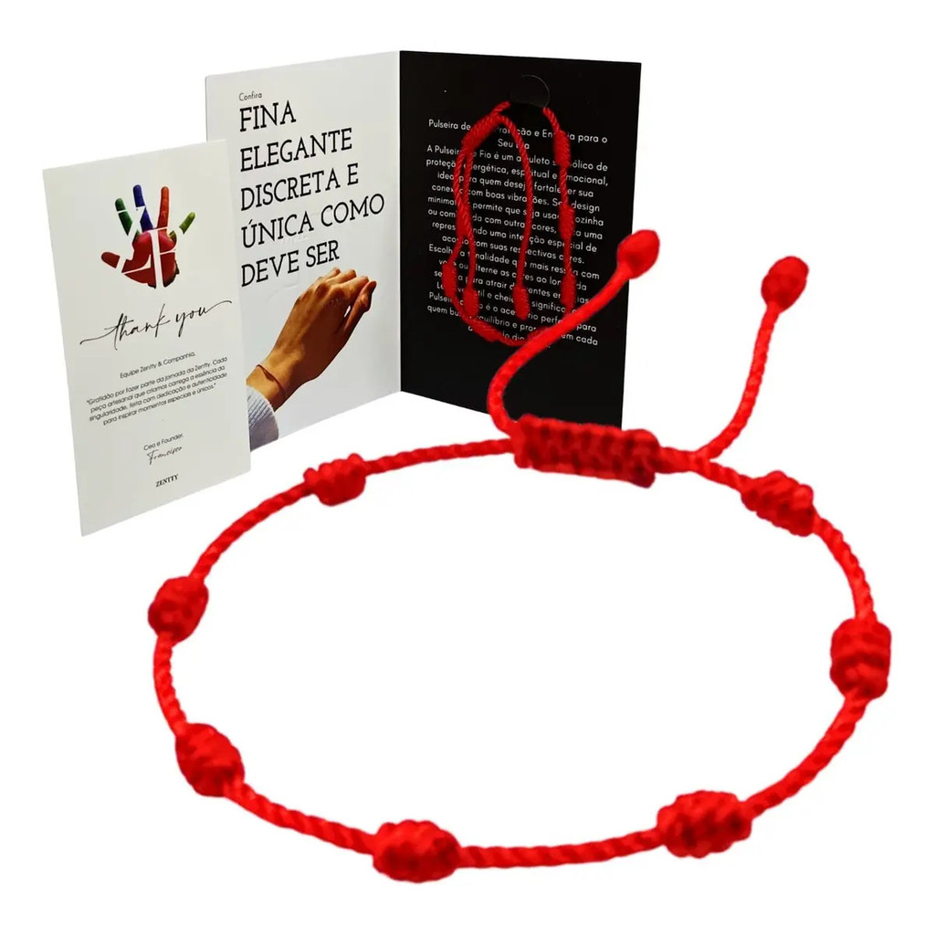 Pulseira Kabbalah 7 Nós Vermelha Original Proteção Contra Negatividade, Inveja E Mau-olhado Ajustável Unissex