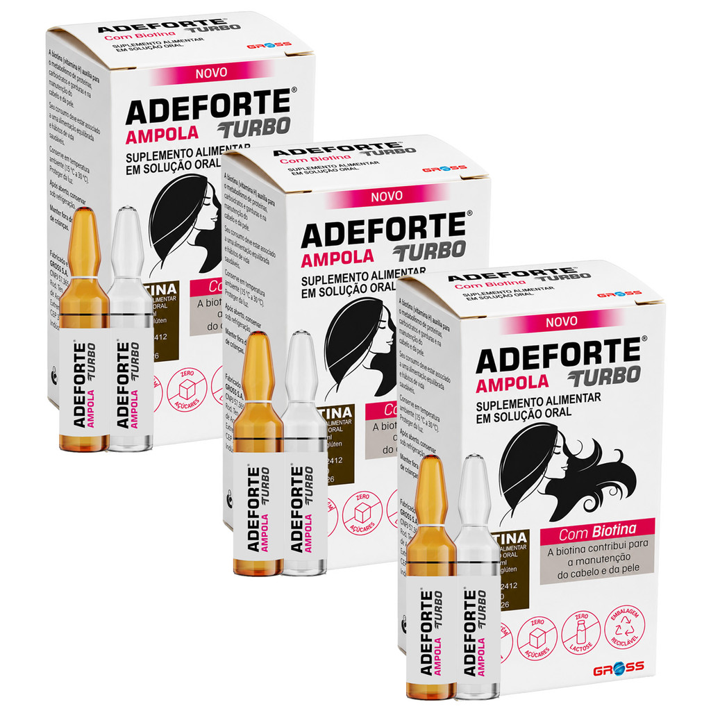 Kit 3 Suplemento Alimentar Adeforte Turbo Biotina Cabelos Pele Unha 3ml