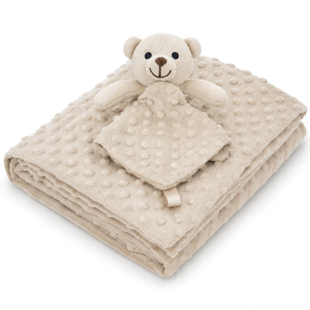 Kit Manta Pipoquinha Soft Bebê com Naninha Ursinho Bege Loani