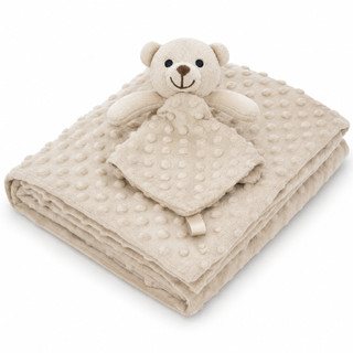 Kit Manta Pipoquinha Soft Bebê com Naninha Ursinho Bege Loani