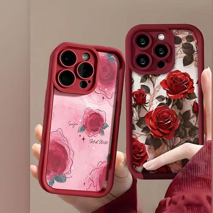Retro Vinho Vermelho Rosa Flores Caso Para Samsung Galaxy A54 A57 A27 A37 A36 A56 A55 A35 A17 A07 A16 A15 A53 5G Silicon