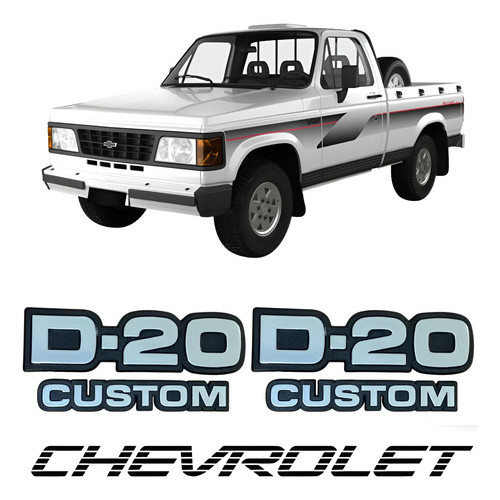 Kit Emblemas Plaquetas D20 + Custom + Adesivo Chevrolet