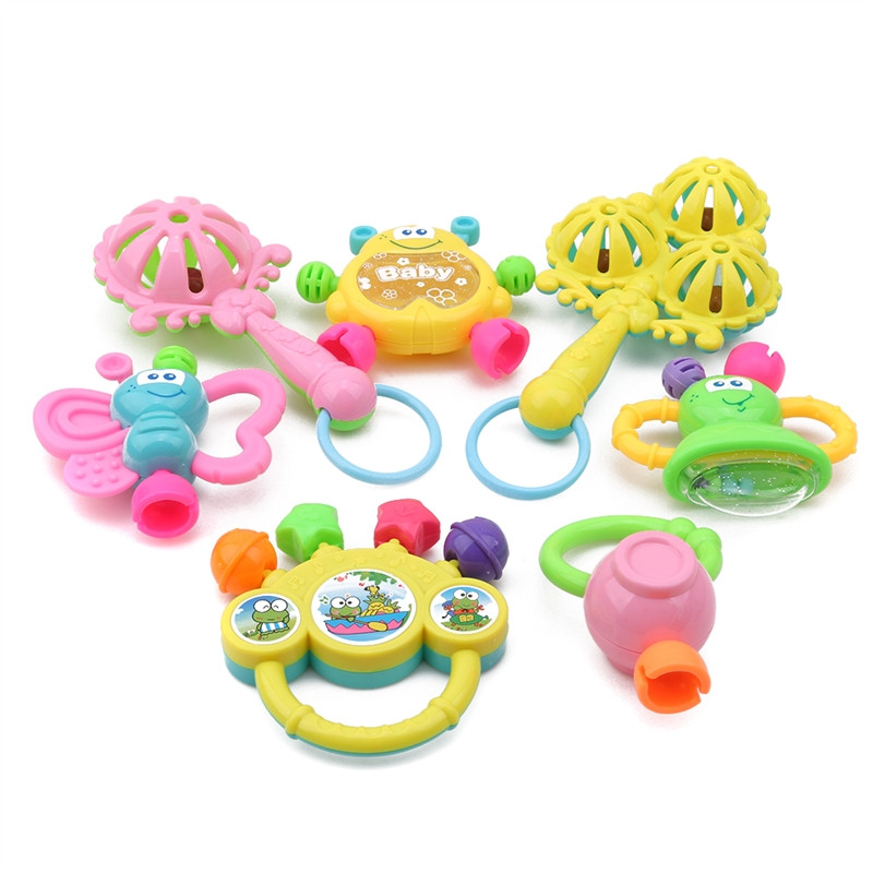 Conjunto De Chocalho Para Bebês , 7 Peças , Brinquedos Sensoriais Recém-Nascidos , Giratório , Mordedor , Aprendizagem P