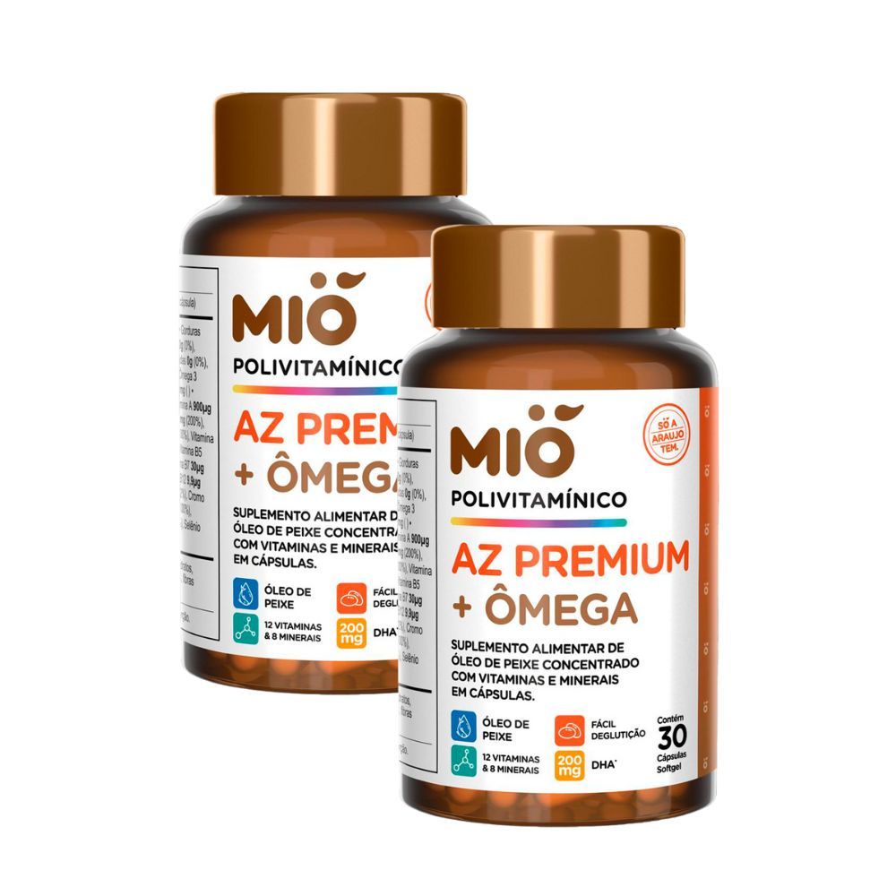 Kit 2 Polivitamínico Mió AZ Premium + Ômega 3 com 30 Cápsulas Softgel