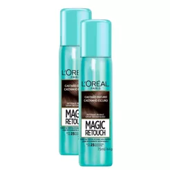 Kit 2 Magic Retouch L'oréal Castanho Escuro Spray Instantâneo para Retoque de Raiz 75ml