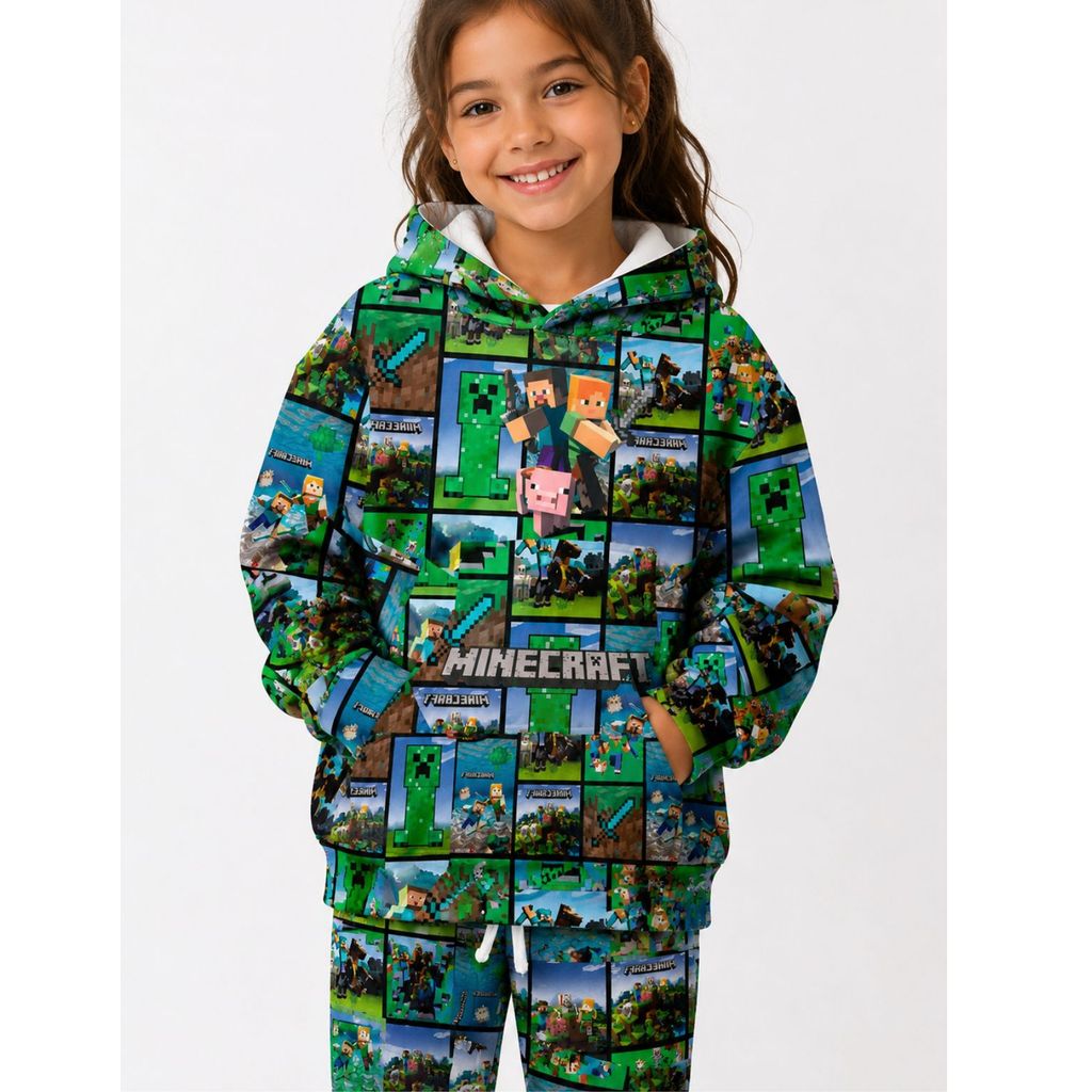 Conjunto Moletom Infantil Peluciado Estampado Com Capuz Roupa De Frio Confortável Para Menino e Menina
