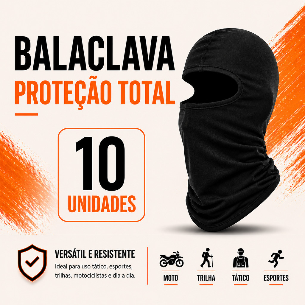 Kit 10 Unidades Máscara Balaclava Touca Ninja Proteção UV Térmica Leve Respirável Esportiva