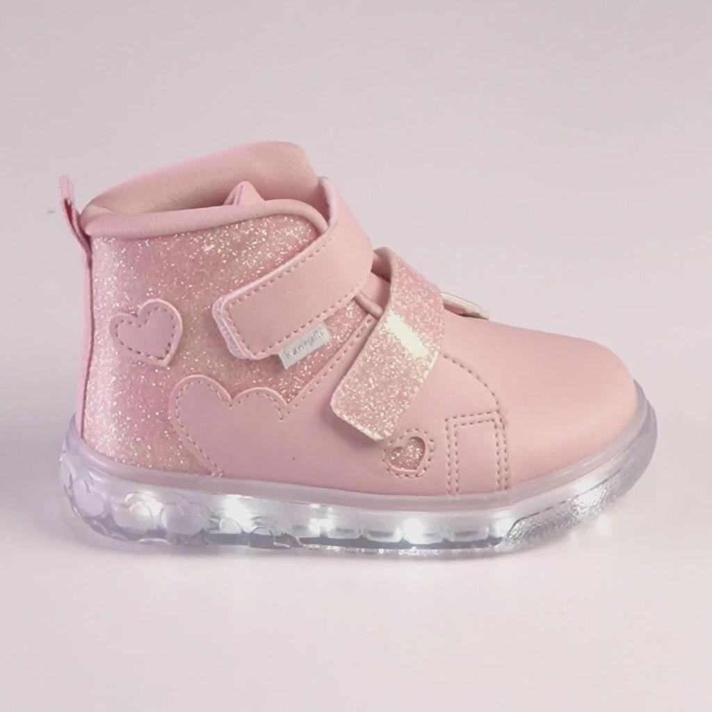 Tênis Cano Médio com Led Pampili Luz Glitter Rosa