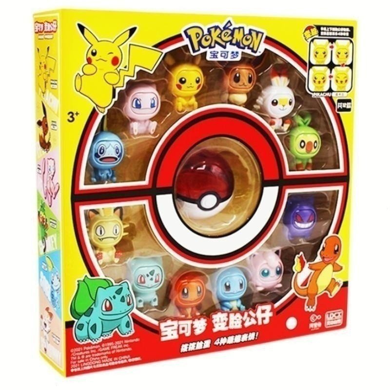 6pcs Pokemon Face Change Animated Action Figure Kawaii Doll Dragon Ball Pikachu Monster Children's Toy Set