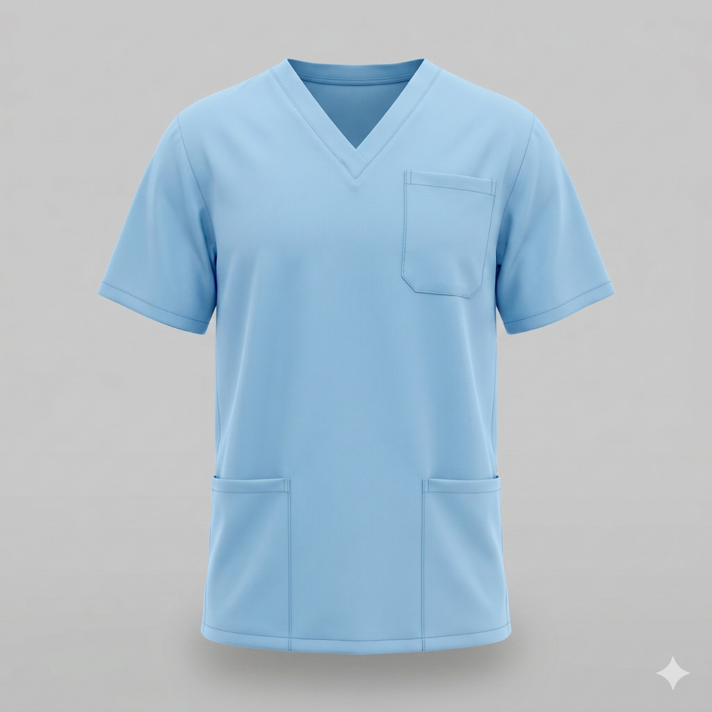 Camisa Scrub Masculina Azul Bebê Queima de Estoque Profissional Enfermagem Hospital Clínica Saúde Últimas Unidades Promo