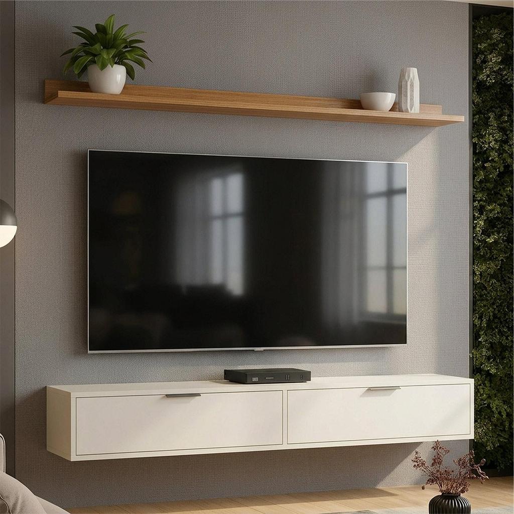 Rack Tv 75 Pol. Suspenso 180cm 2 Portas Lila Off/Cinamomo Z49 - Mpozenato