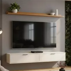 Rack Tv 75 Pol. Suspenso 180cm 2 Portas Lila Off/Cinamomo Z49 - Mpozenato