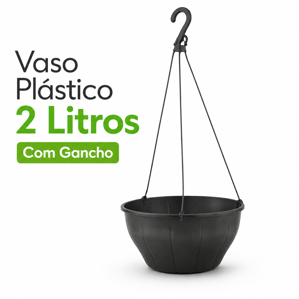 Kit 10 Vasos Suspensos 2L com Gancho Plástico Resistente Jardim Horta Samambaia Flores Varanda