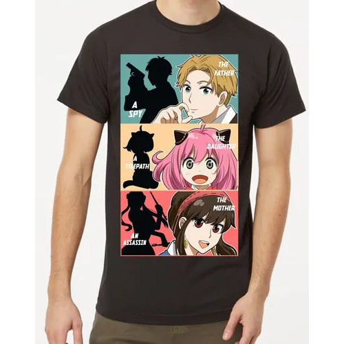 Camiseta Masculina Feminina Oversized Estampa Spy x Family Trio de Personagens Streetwear, Camiseta Preta Anime, Moda