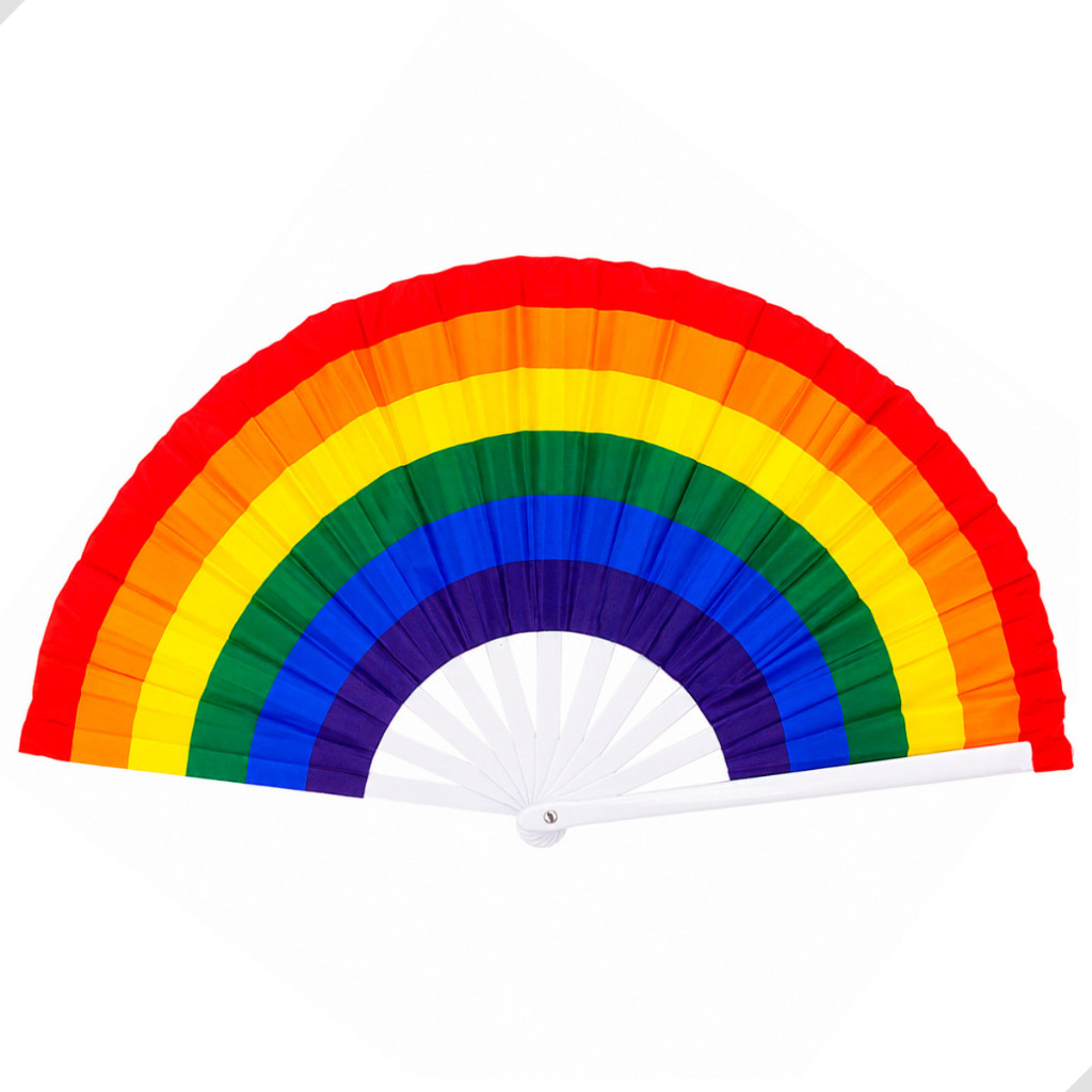 Leque Grande Arco-íris Dobrável 64cm LGBTQIAPN+ Bandeira Resistente Plástico Carnaval E Festa
