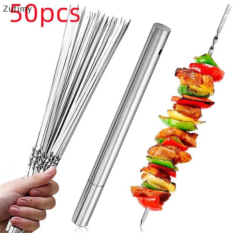 [Zutimy] 50 Unidades De Espeto De Churrasco De Aço Inoxidável Espetos Reutilizáveis Kebab Iron Sti Para Acampamento Ao A