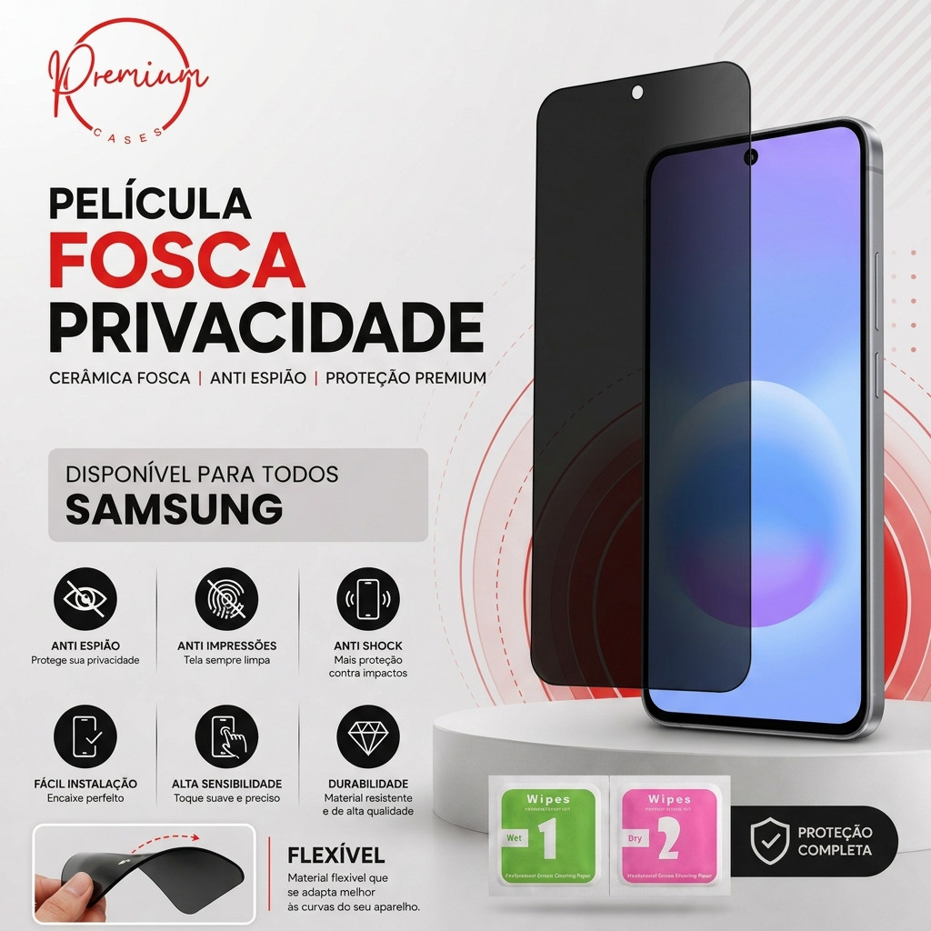 Película Inquebravel Privacidade Fosca Compatível Com Todos Samsung A37 A57 A07 A17 A06 A16 A36 A56 A26 A05 A15 A35 A55