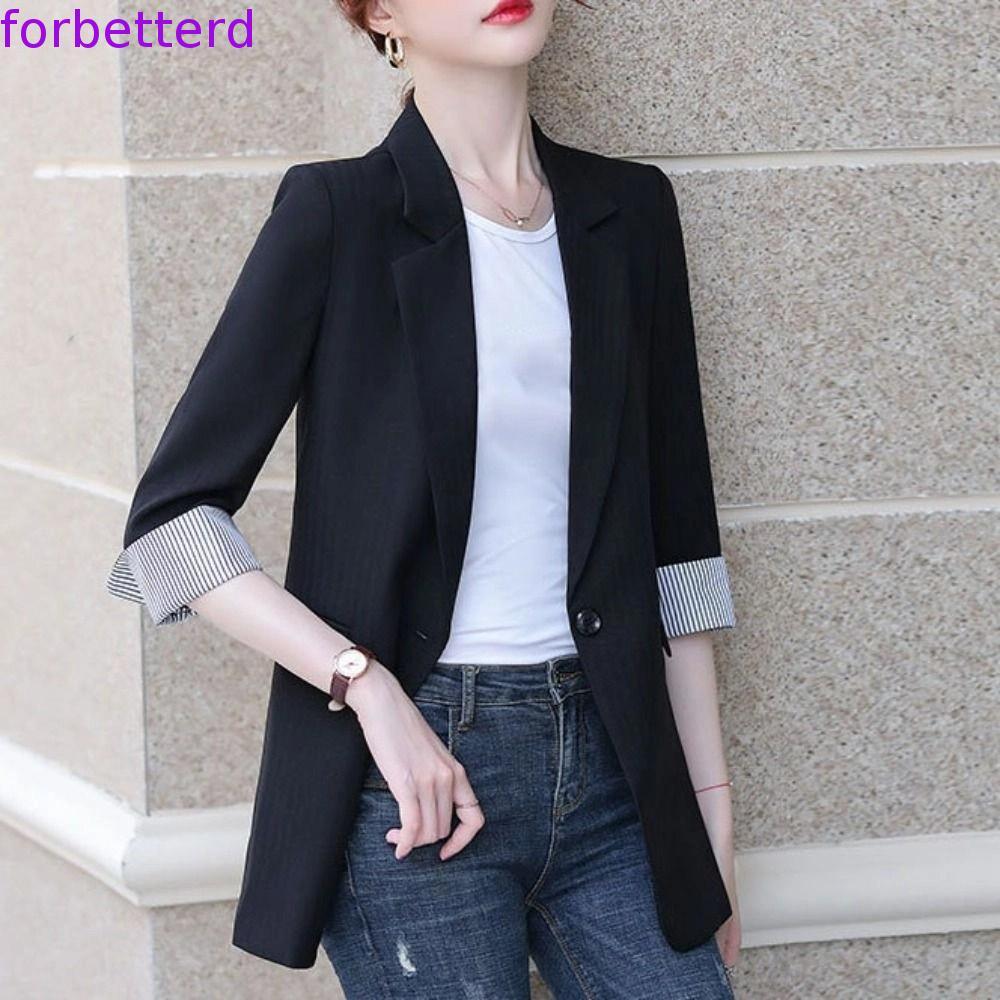 Jaqueta De Terno Elegante FORBETTERD , Casaco Solto Listrado Feminino , Blazer Casual De Manga Comprida Para Escritório 