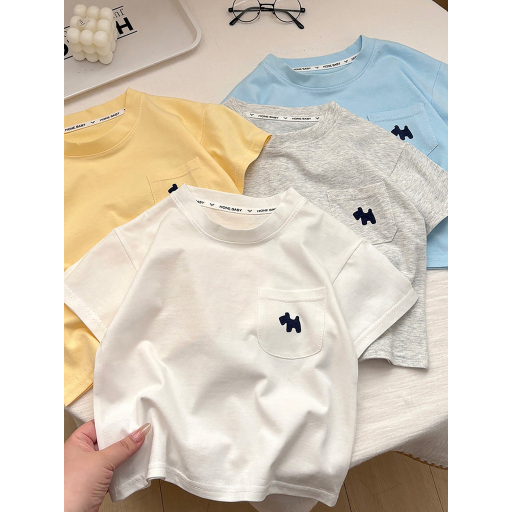 Crianças puro algodão de manga curta Casual camiseta verão novo estilo meninos meninas simples moda bebê solto classe A 