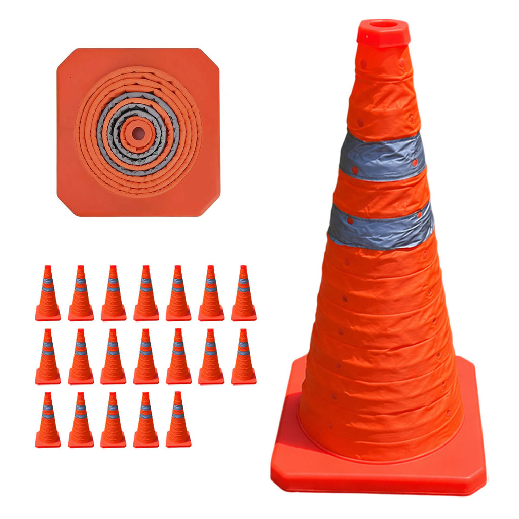 Cone Retratil Sinalizador Kit 19 Uni Viario Baliza Portatil Estrada Segurança Dobravel Obra Flexivel Rodovia