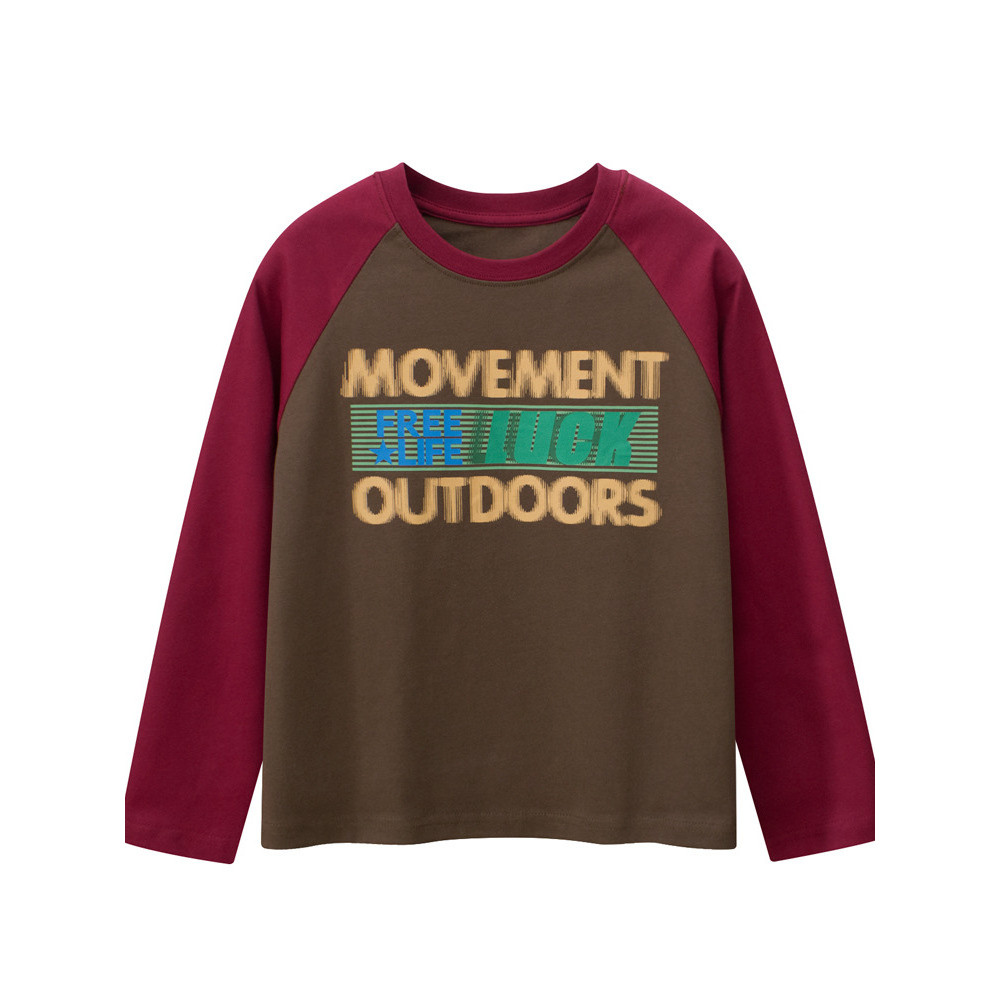GRRRR Marca Puro Algodão Top Bottoming Camisa Crianças Versão Coreana Camiseta de Manga Comprida Carta de Desfoque Roupa