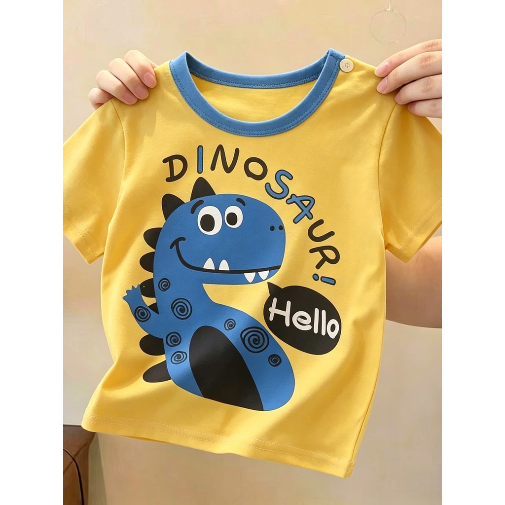 Desenhos animados dinossauro impressão manga curta na moda 2026 novo estilo crianças estilo dos desenhos animados bebê a