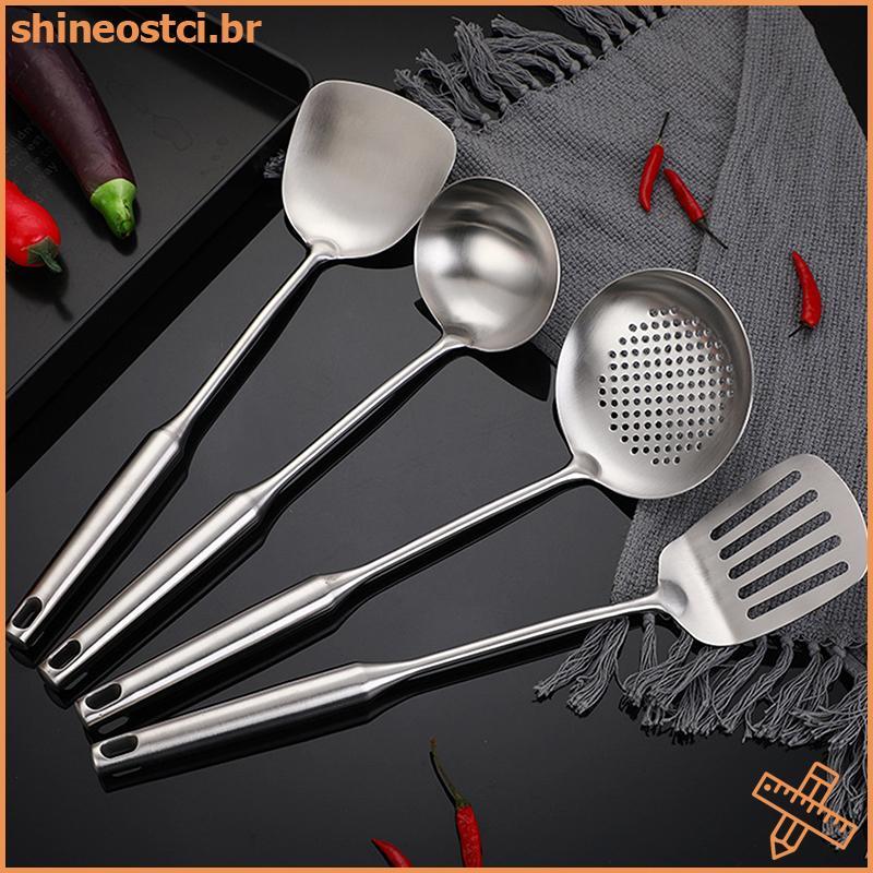 SHINE 304/201 Espátula De Aço Inoxidável E Colher Isolamento Térmico Alça Oca Panelas Utensílio De Cozinha Para Família