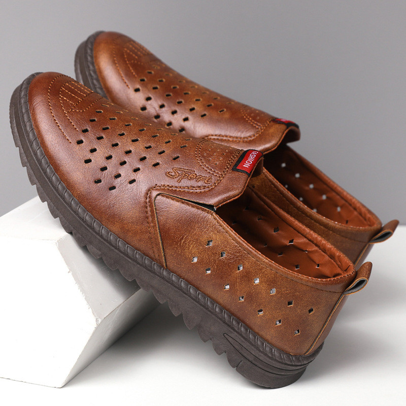 Sapatos de malha oca sandálias masculinas de verão sapatos de couro oco sandálias de couro macio sapatos de couro respir