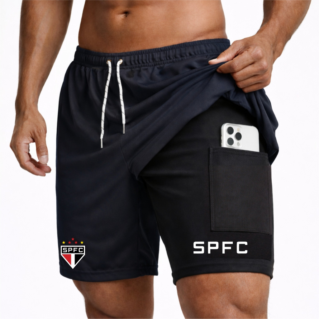 Short Compressão 2 em 1 TRICOLOR 02 Masculino Futebol Corrida Academia Treino Crossfit Fitness Esportivo  Elastano Musc