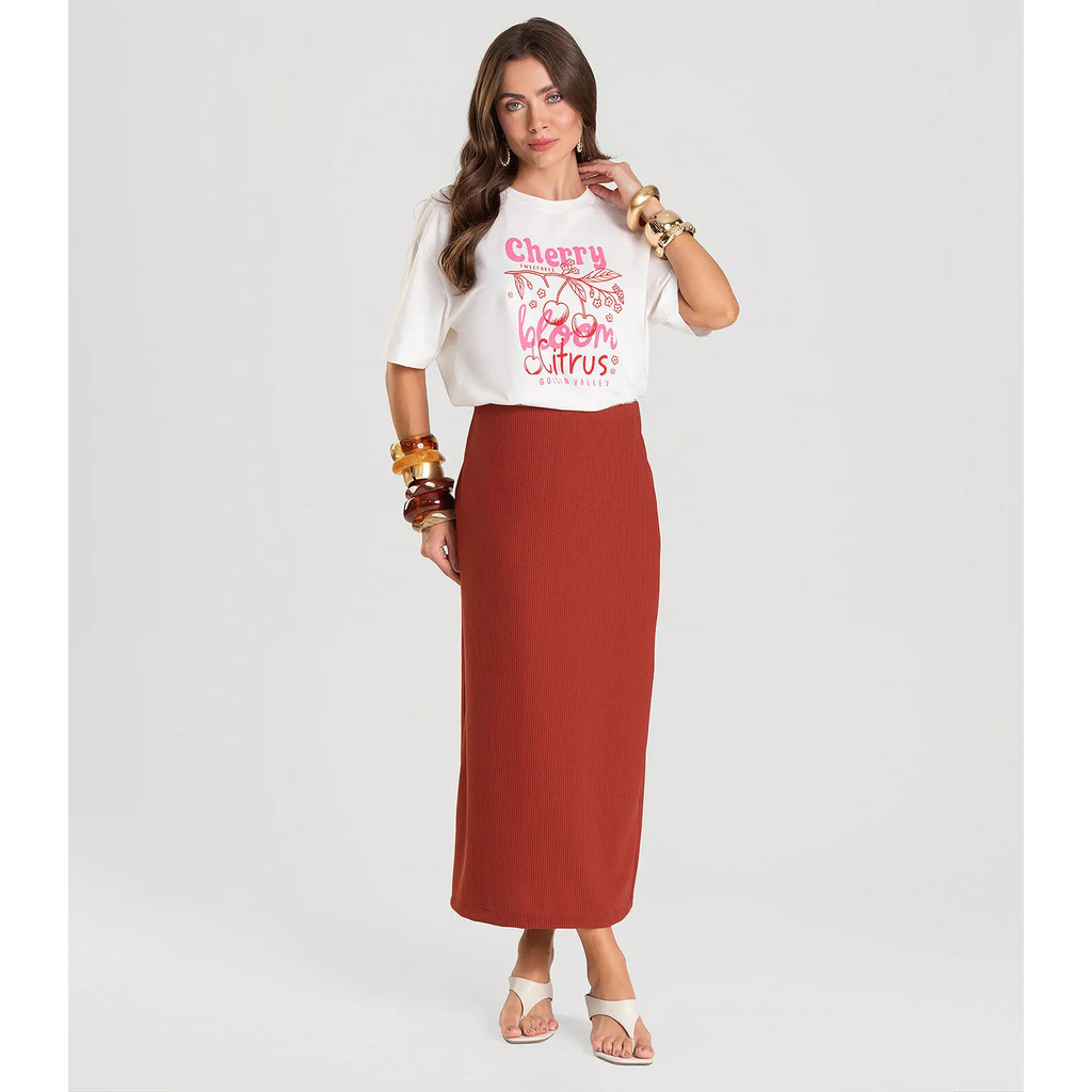Saia Feminina Midi Dianna Marrom