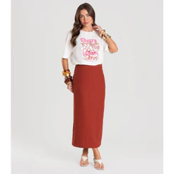 Saia Feminina Midi Dianna Marrom