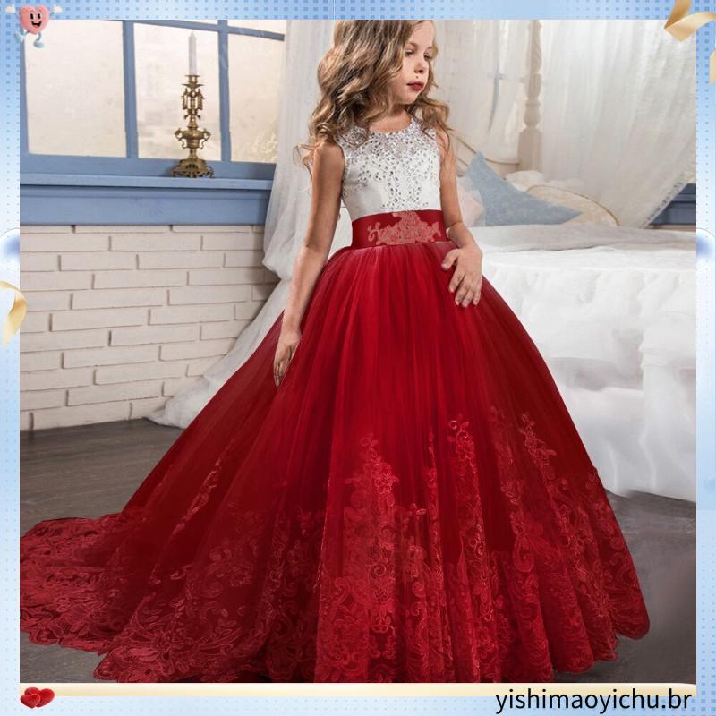 Vestido Longo Branco de Princesa para Madrinha de Casamento para Meninas de 3 4 5 6 7 8 9 11 12 13 14 QWITHO AE YIPZ MYA
