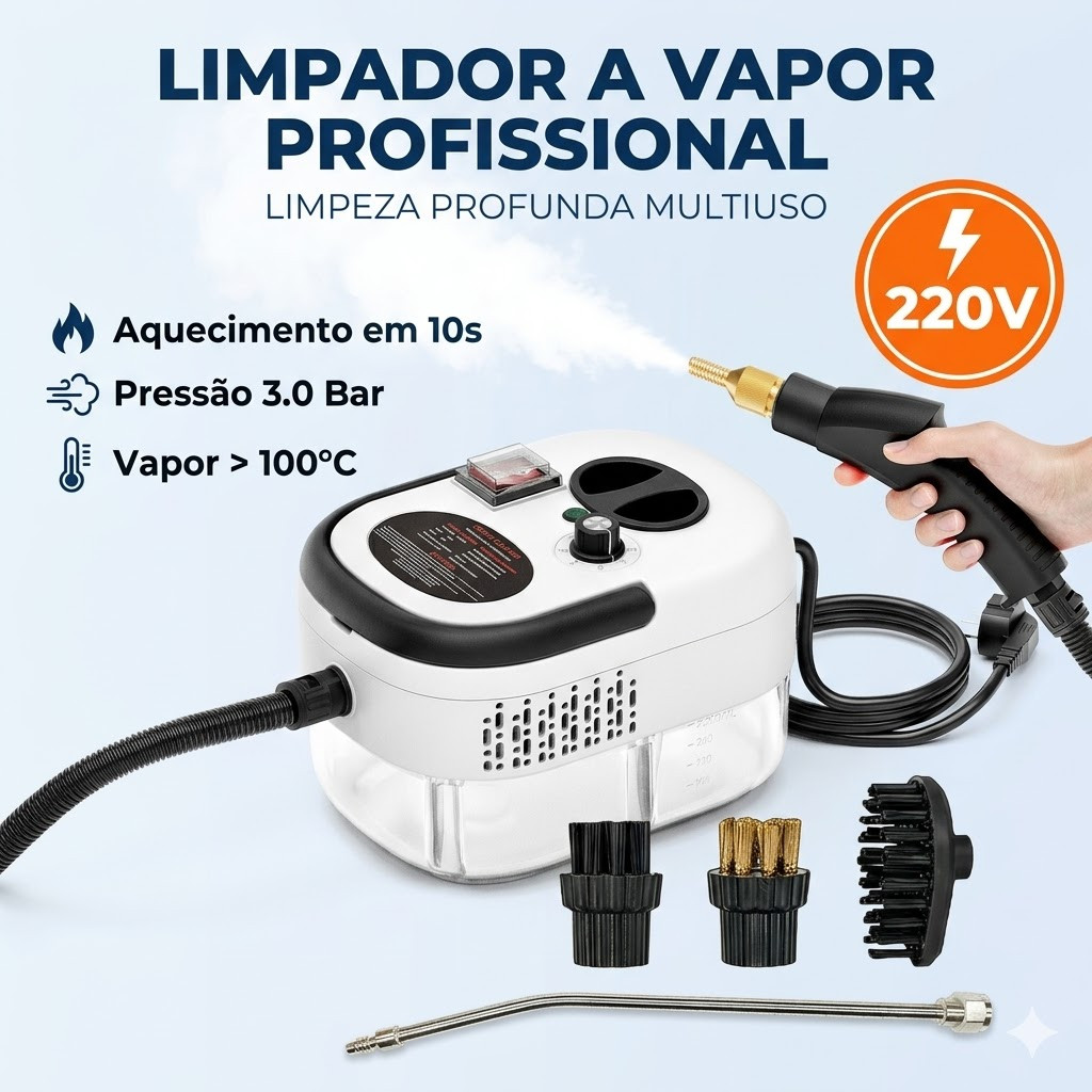 Limpador a Vapor Profissional 220V Alta Pressão Portátil Limpeza Profunda Estofados Ar Condicionado