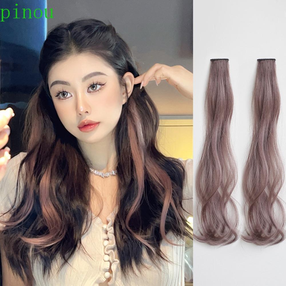 PINOU Peruca Longa Ondulada Sem Costura Diária Fasion Feminino Destaque Clipe Em Arco-Íris Colorido Pedaço De Cabelo