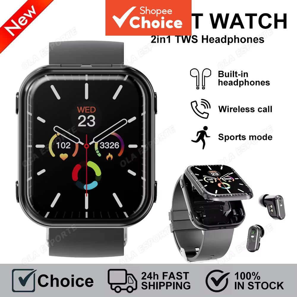 Relógio Inteligente Masculino TWS Fone de Ouvido Bluetooth 2 em 1 Chamada Monitoramento de Saúde da Pressão Arterial e