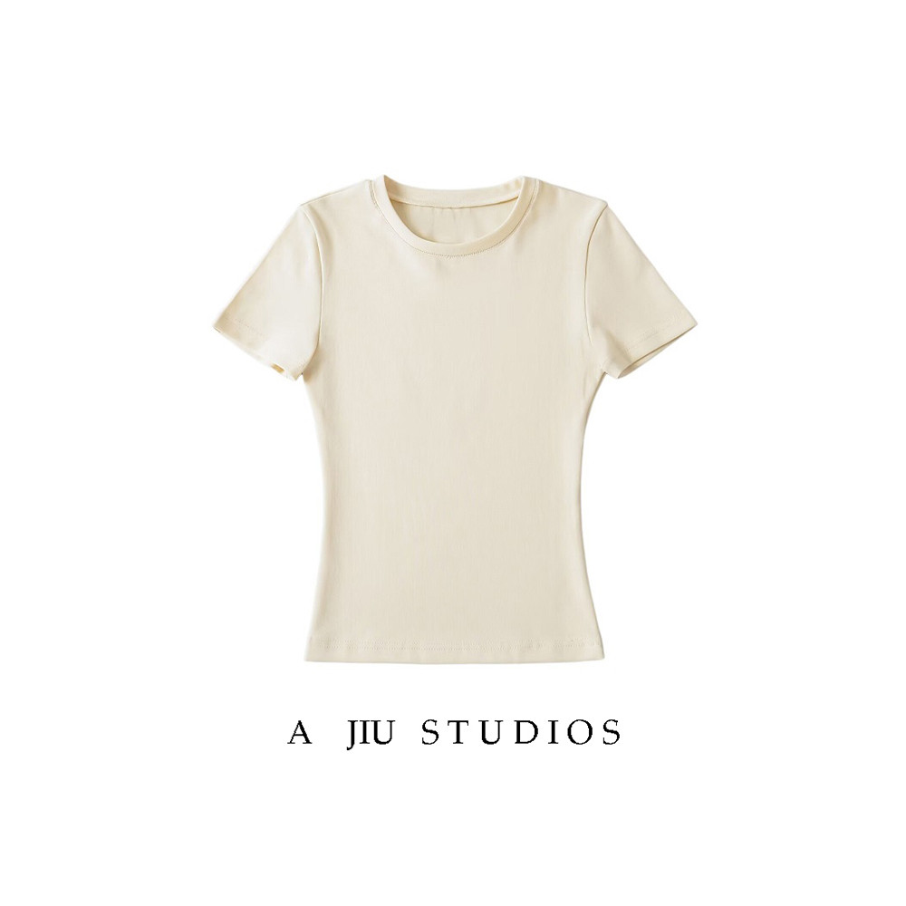 Skims manga curta feminina nicho Design rosqueado algodão camiseta Sexy magro-ajuste em torno do pescoço cor sólida Kard