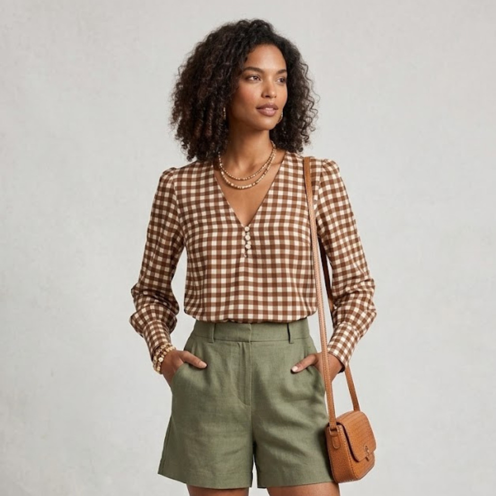 CAMISA XADREZ MANGA COMPRIDA FESTA JUNINA SÃO JOÃO ELEGANTE CREPE SEDA BLUSA MANGA LONGA DE FRIO