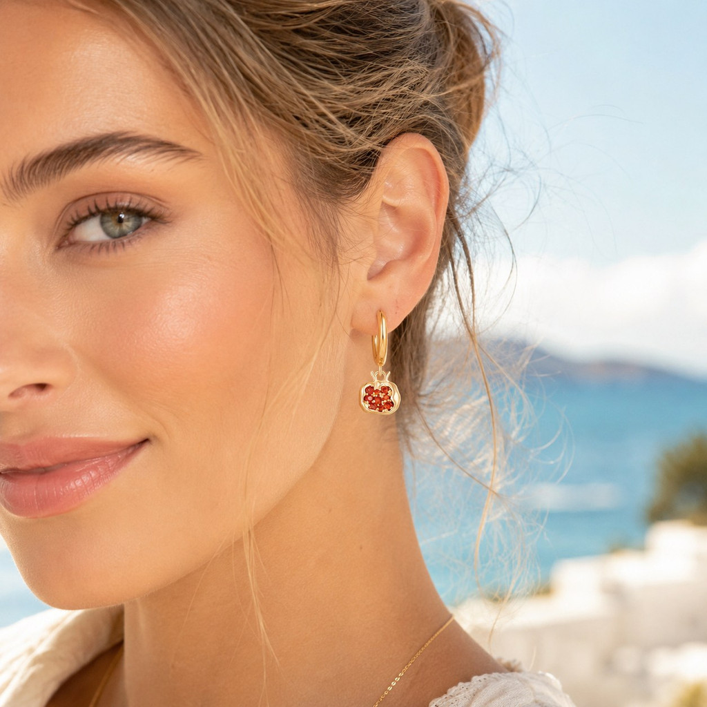 Brincos Vnox Gold Red Garnet De Zircônia Cúbica , Pendurados Fofos , Acessórios À Prova D'água Para Mulheres
