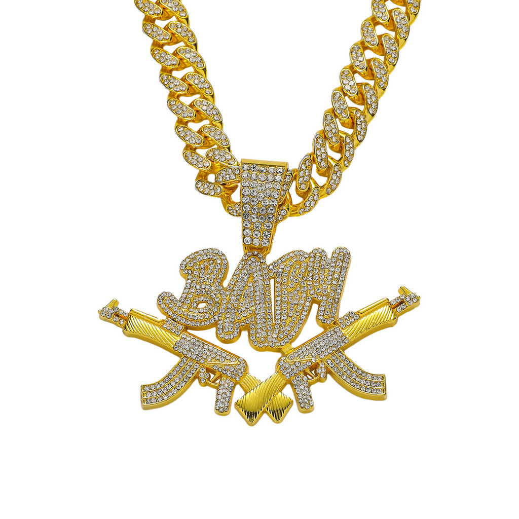 Novo estilo exclusivo estilo hip hop arma dupla pingente de bebê hip hop criativo arma dupla colar com pingente de bebê