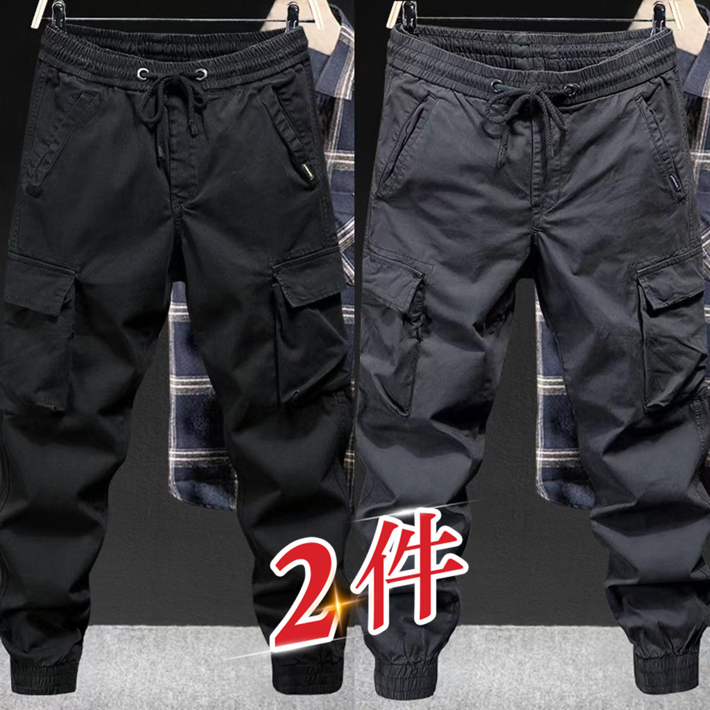 Macacão masculino Multi-bolso calças de perna solta estilo americano resistente ao desgaste verão gelo seda estilo fino 