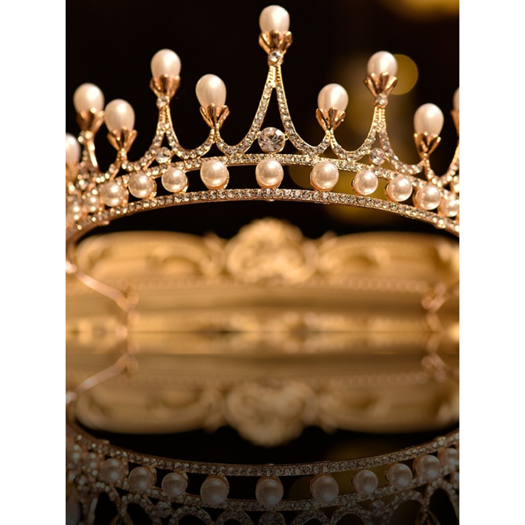 Frete grátis cocar de noiva novo estilo coreano pérola strass coroa de cristal coroa barroca foto de casamento ouro