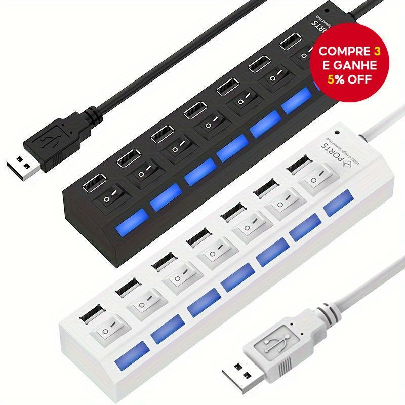 Adaptador De Hub Usb LED Interruptor Liga/Desliga Extensão De Portas Multi Para Computador Laptop