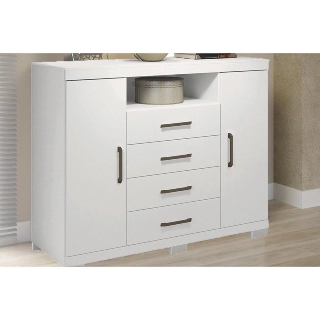 Cômoda de Quarto Master c/ 2 Portas 1 Nicho e 4 Gavetas c/ Pés Branco - Santos Andirá