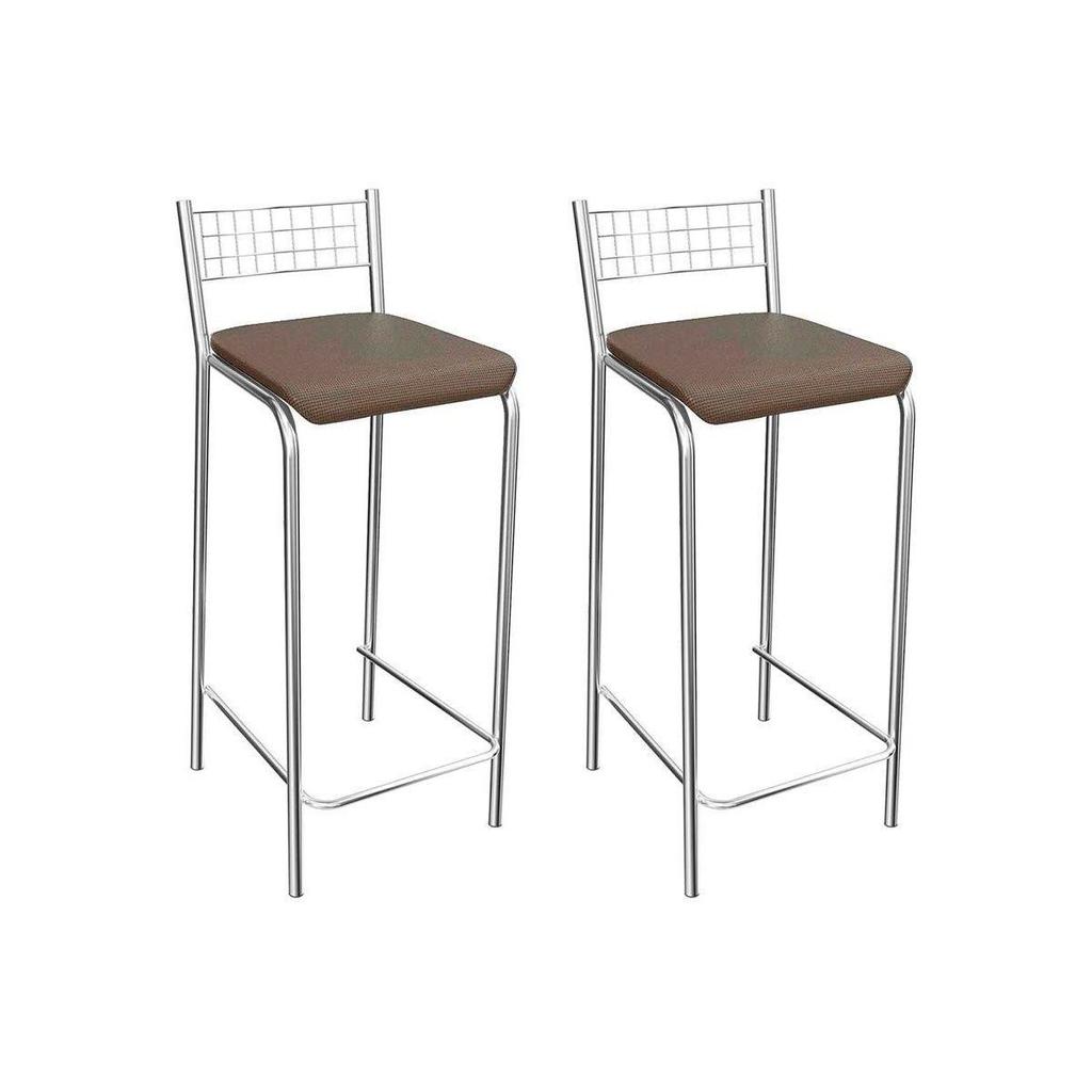 Banqueta Sala de Jantar Gênova 1B705CR 2 Un Cromado - Assento Marrom 21 - Kappesberg