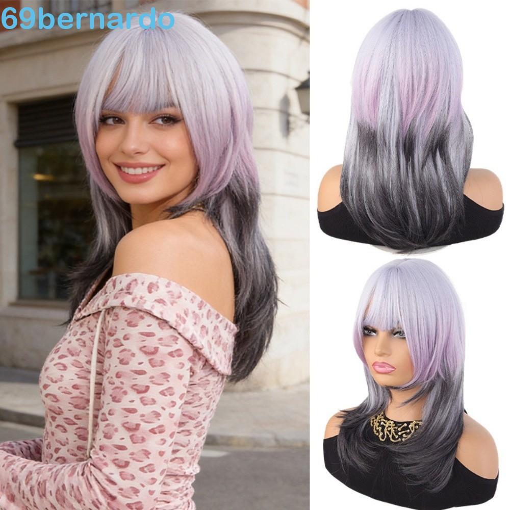 BERNARDO Gradiente Roxo Preto Peruca , Cabelo Mullet Natural De 16 Polegadas De Alta Camada , Cosplay