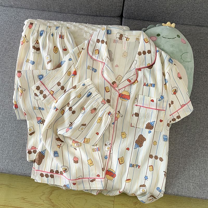 Cardigan De Verão Plus Size Conjunto De Pijama Feminino Casual Simples Nuvem Algodão 3 Peças Casa